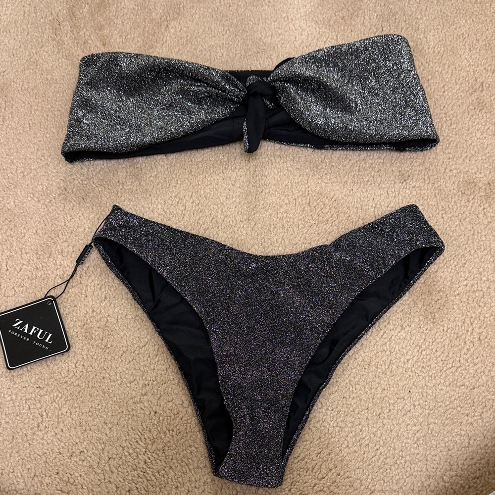 Zaful Black Glitter Bikini Set